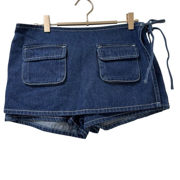 Lioness Womens Countryside Denim Low Waist Skort US 2 AU 6 Blue Cotton Side Tie - Picture 1 of 5